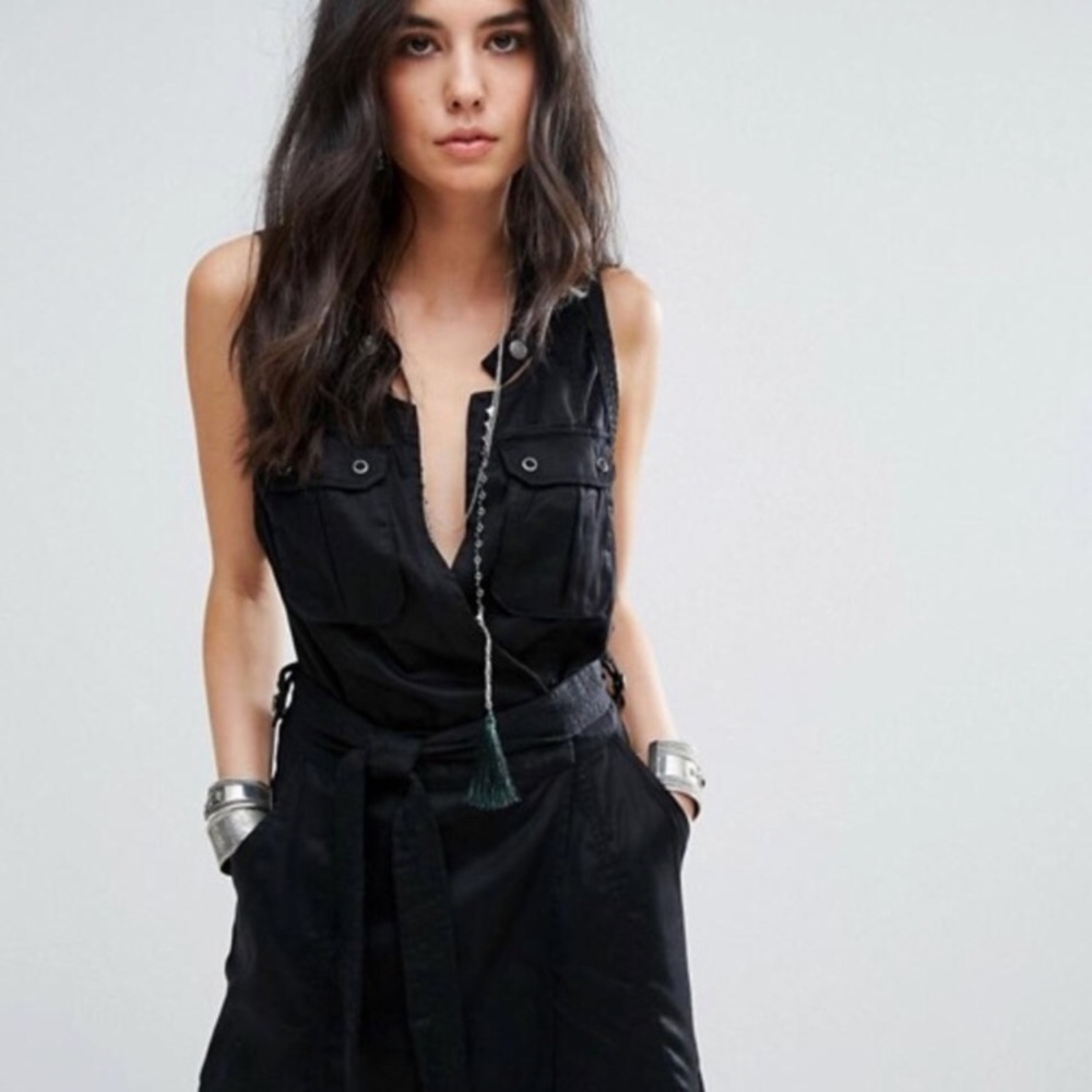 Free People military style black wrap dress